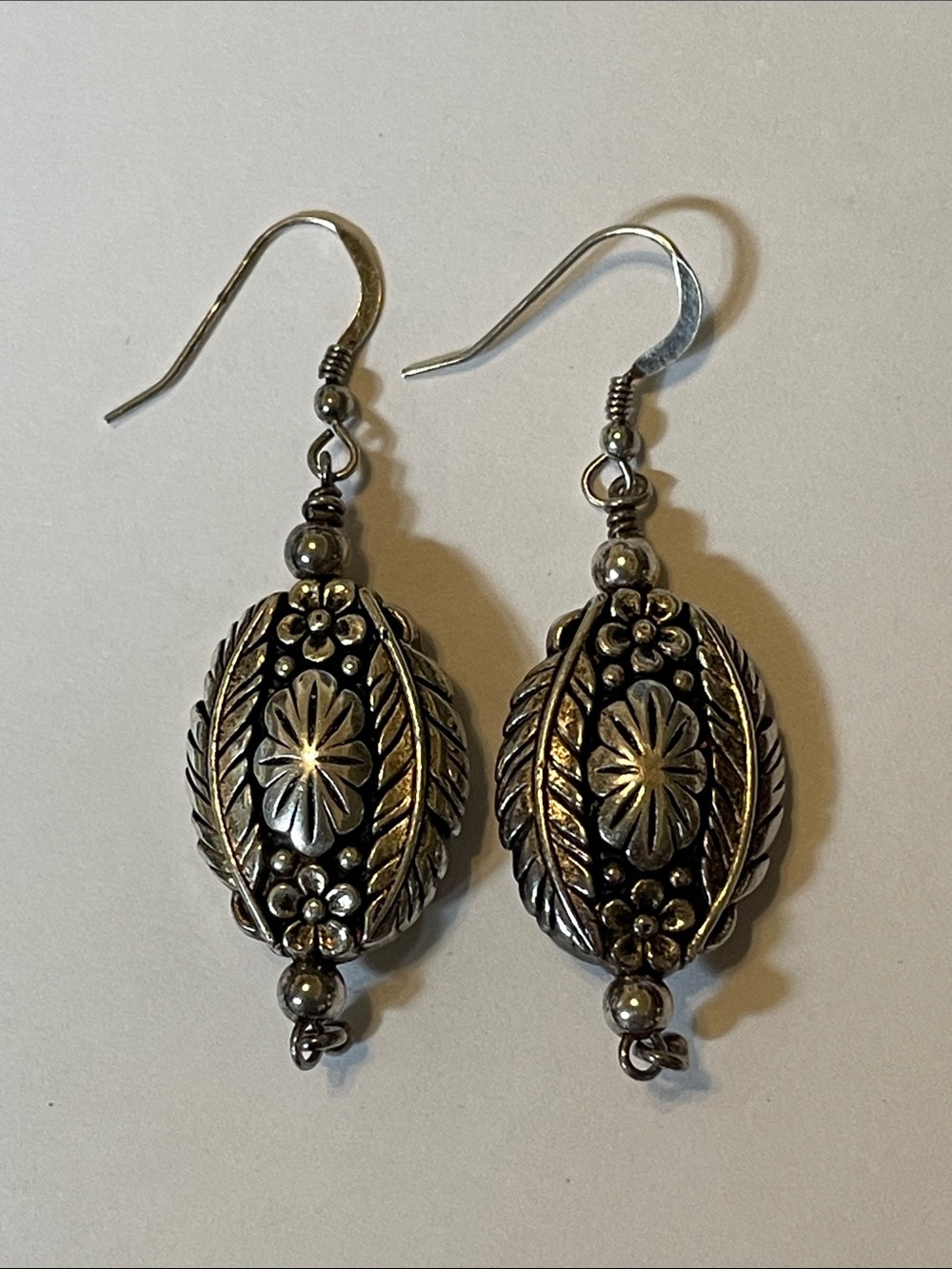 Sterling Silver Floral Leaf Drop Earrings